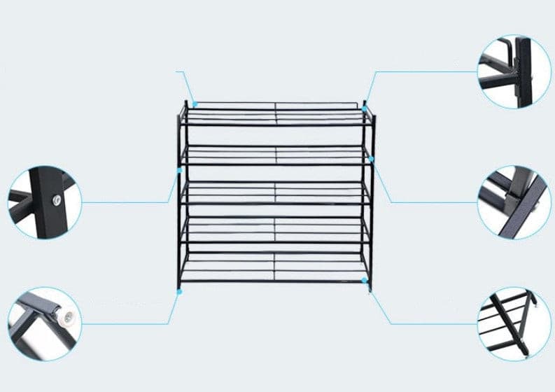 Black Metal 5 Tier Shoes Rack.